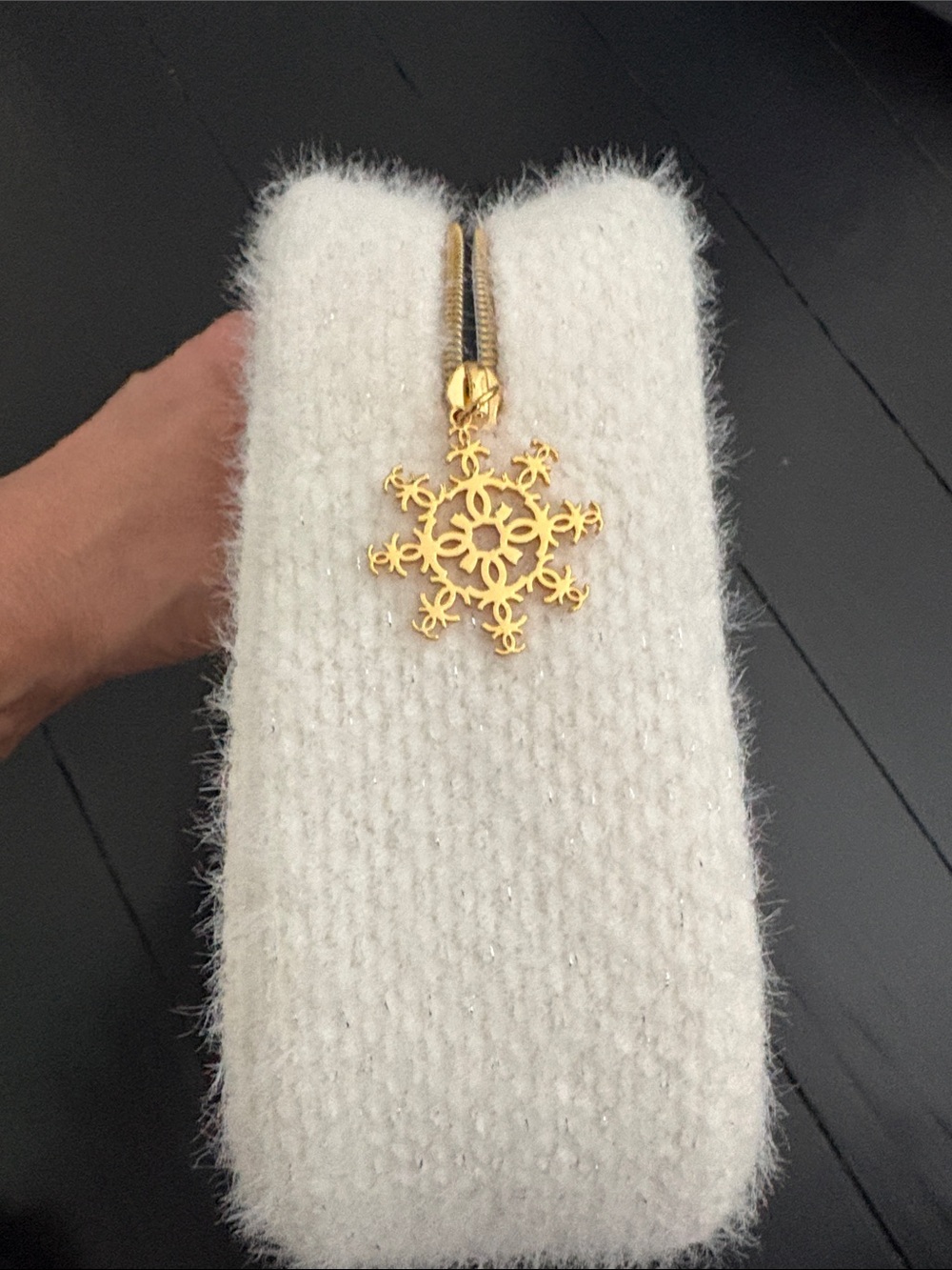 CHANEL Cream Wool Cosmetic Pouch with Gold Logo - Picture 3 of 4